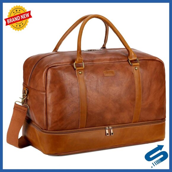 Handbags - Large Vegan Leather Travel Duffel Tote with Shoe Compartment Carry-On Weekender